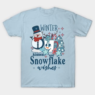 Winter kisses and snowflake wishes Retro Winter Snowman T-Shirt